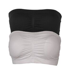 2pcs SET Strapless Bandeau Padded Tube Top Bra Stretch Non-slip White Black